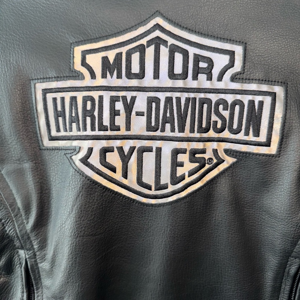 Women’s Harley-Davidson Black Leather Bikers Jacket with Orange Highlights - Picture 14 of 15
